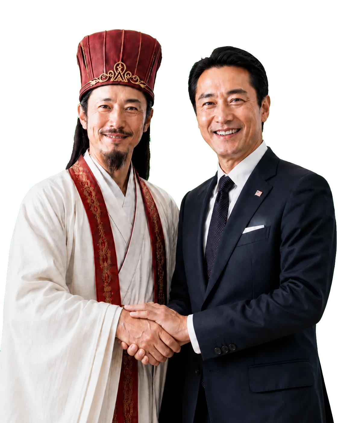 AI参謀と経営者が握手するイメージ